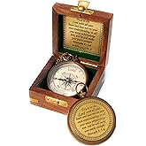 Trust in The Lord with All Your Heart -Proverbs 3: 5-6 Quote Engraved Compass with Wooden Box, Baptism Gifts for Boys, Inspirational Gifts Men, Graduation Day Gifts, First Communion Gifts