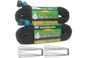 Hlinker 2025 Flat Soaker Hose 50 ft (25ft 2Packs) with Stake for Garden, Linkable Drip Hose Diy Automates Garden Irrigation System Saving 87% Water, Dual-layer Leak-free Design Water Hose with Holes