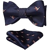 HISDERN Bow Ties for Men Self Tie Animal Bowties Pocket Square Woven Silk Fun Bowtie Handkerchief Set for Wedding Party