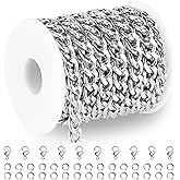 Kyutong 16.4 Feet Stainless Steel Chains for Jewelry Making Chunky Necklace Chain Links Steel Silver Chain Roll for Men DIY Crafts Supply Jewelry Findings