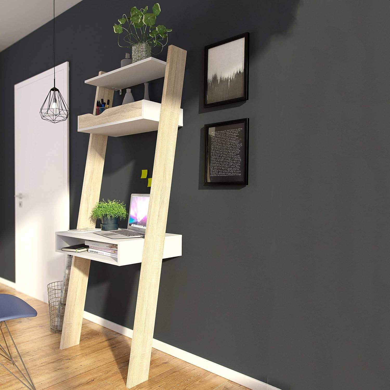 Furniture To Go Oslo Leaning Desk in White and Oak, White & Oak, Ladder Desk - Image 4