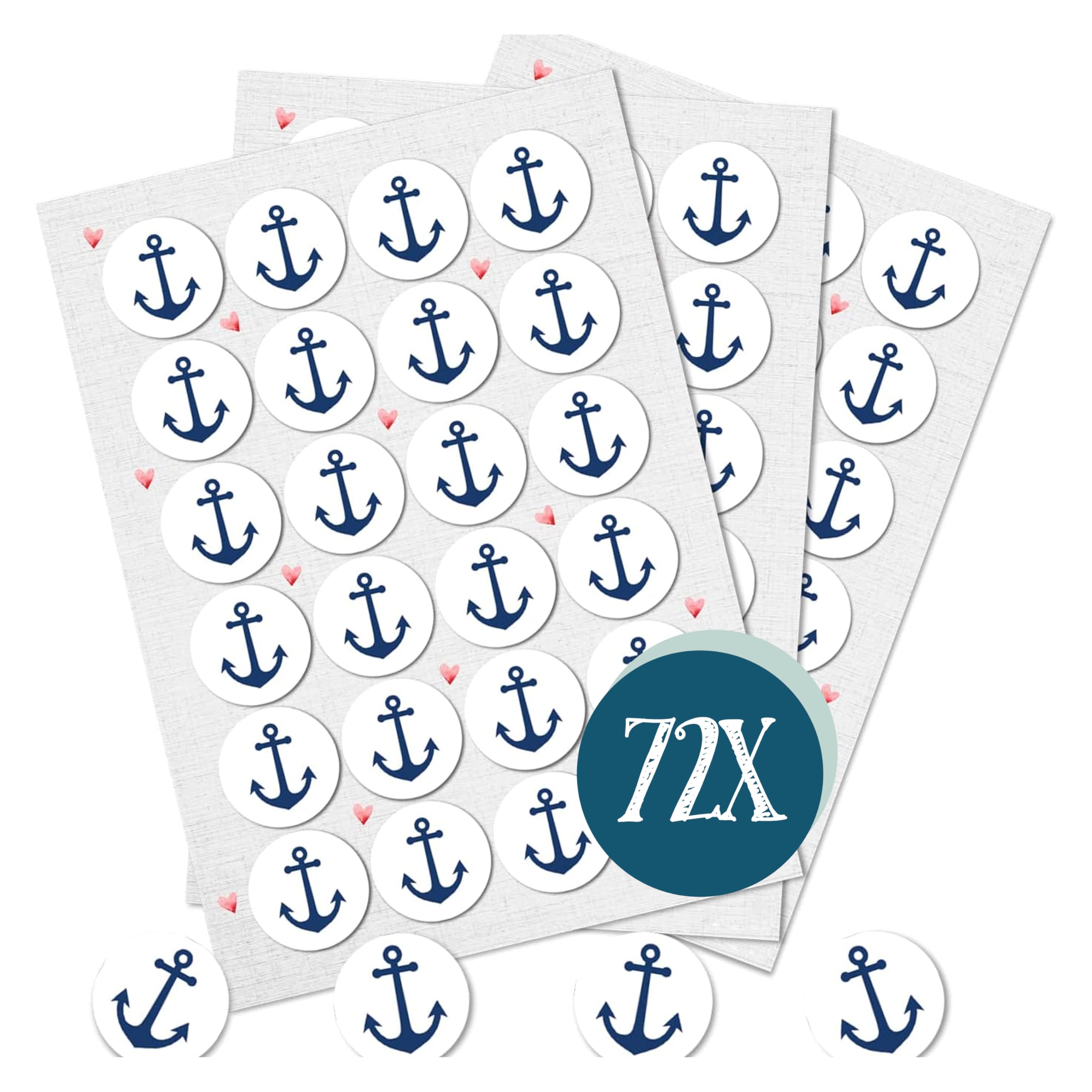 Anchor Stickers, Set of 72 Maritime Stickers, Decorative Summer, Sea & Beach, Stickers Maritime, Decoration for Cards, Gifts & Party, Decorative Stickers Small, Maritime Decoration, Ship Anchor, White
