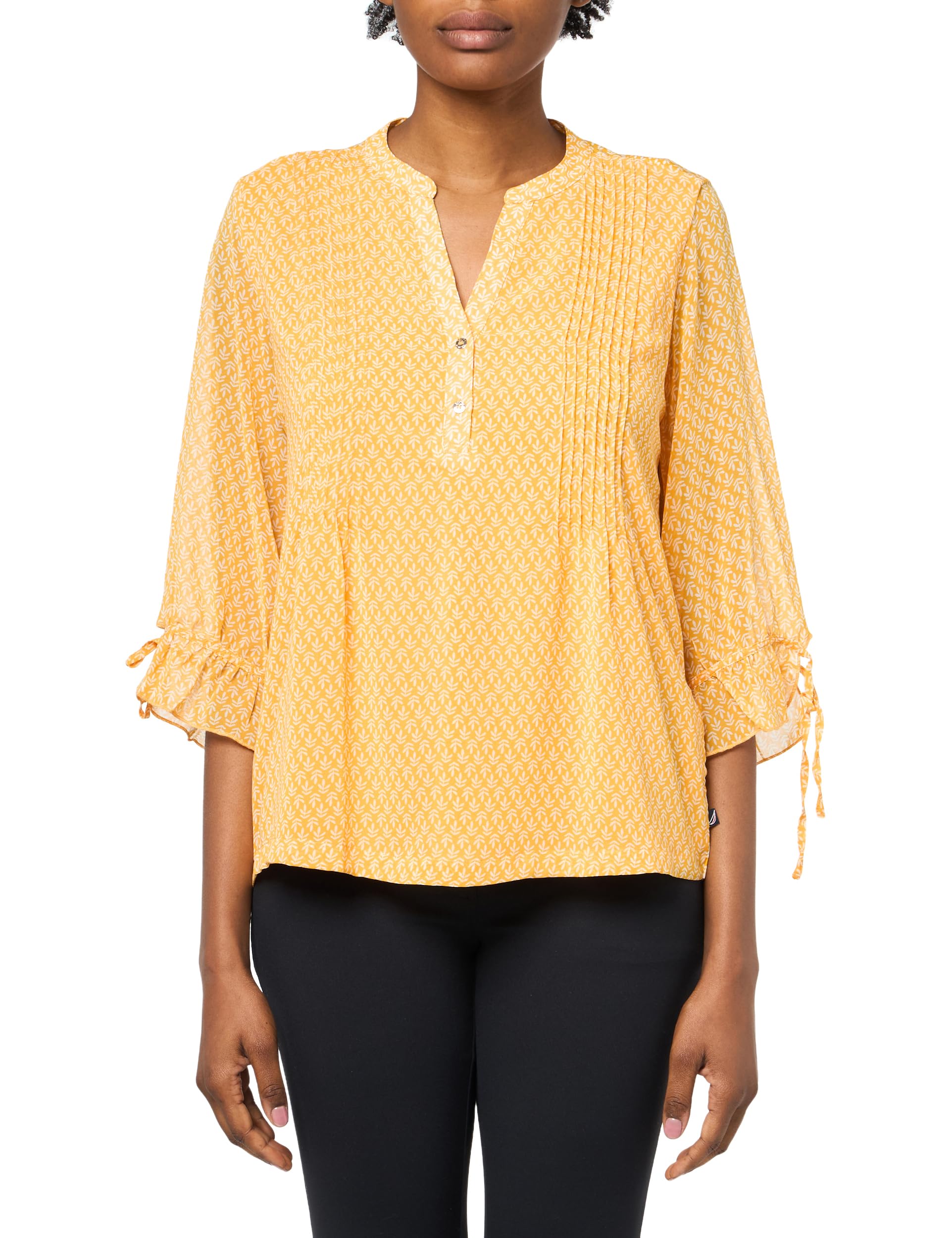 Nautica Women's Pintuck Blouse, Golden Glow Multi, XS Image