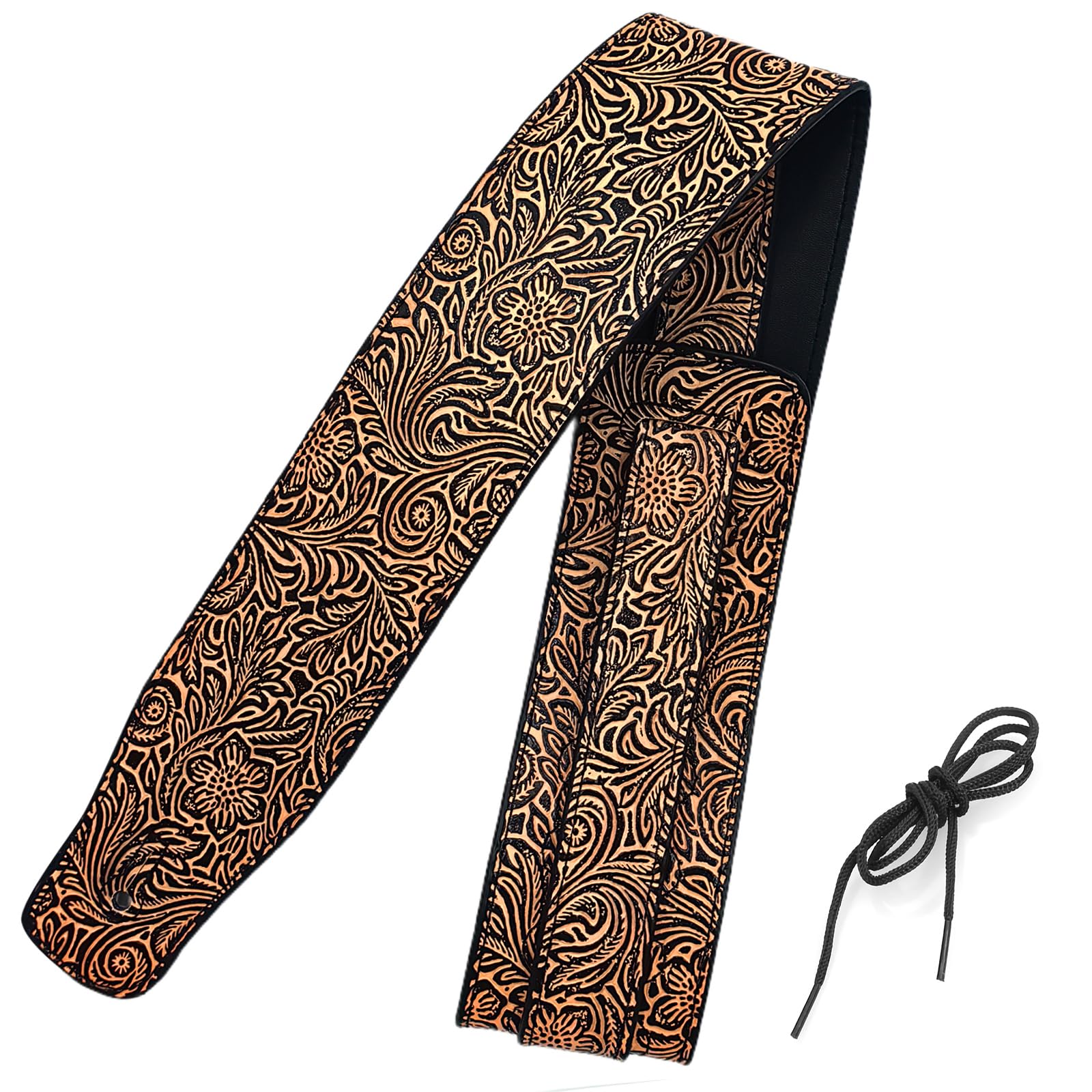 Musiin Premium Guitar Strap Classic Style Pattern Guitar Strap Set for Bass, Electric & Acoustic Guitar (Gold Leather)