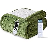 XINIUSLEEP Heated Blanket Electric Blanket 62"x84", Soft Taffeta Sherpa Electric Throw with 5 Heating Level & 1-12 Hour Auto Off, Heated Throw with Overheating Protection, Machine Washable(Dark Green)