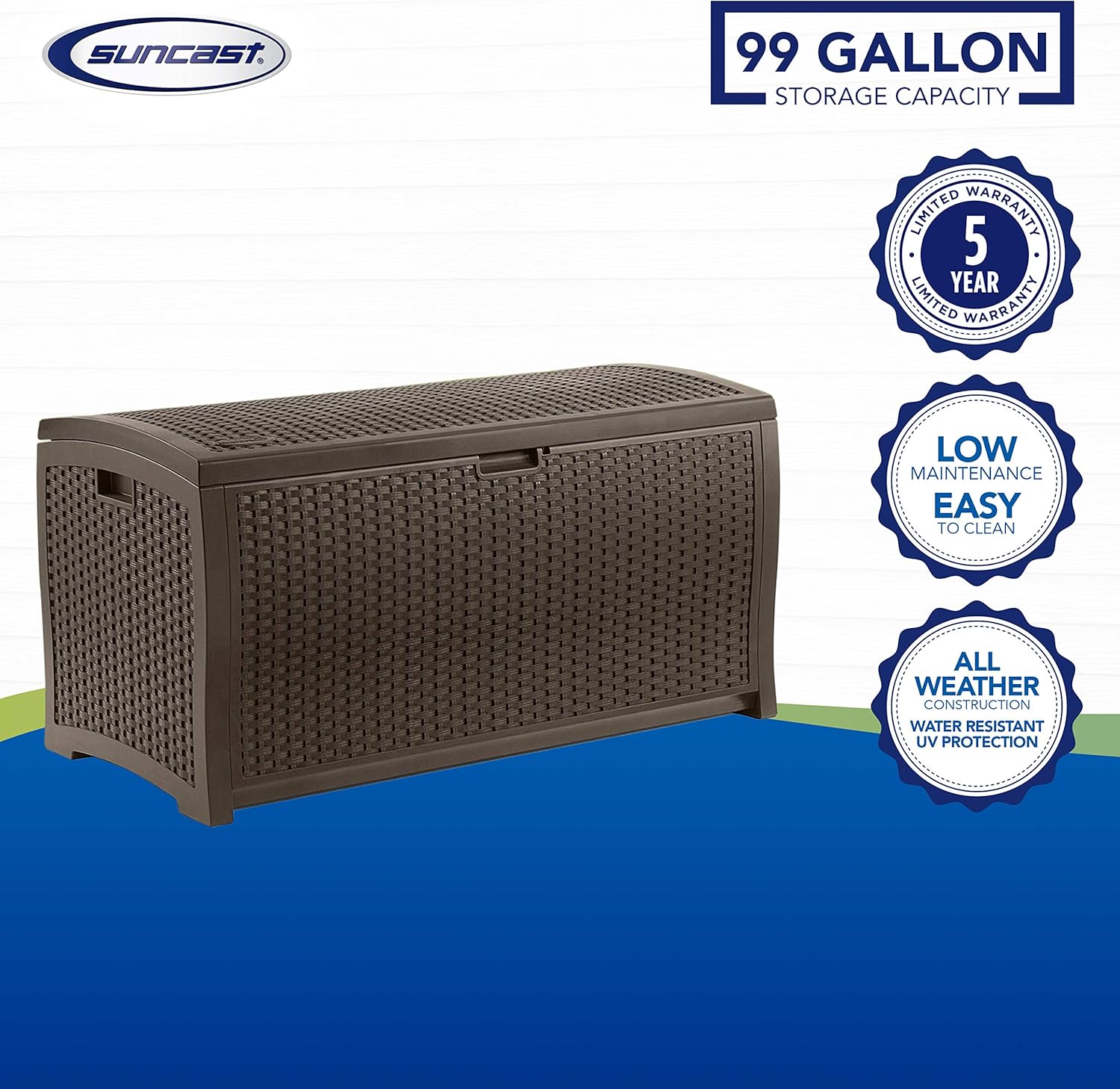 Suncast 99 Gallon Resin Wicker Patio Outdoor Storage Container for Toys, Furniture Deck box, Mocha : Garden Storage : Garden & Outdoor