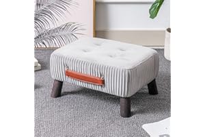 DURFII Small Foot Stool Ottoman, Grey Velvet Ottoman Rectangle Footrest, Bedside Step Stool with Wood Legs, Small Rectangular Stool, Foot Rest for Couch, Small Ottoman for Desk, Living Room, Bedroom, Patio