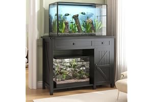 Saudism 40 Gallon Aquarium Stand With Charging Station, Farmhouse Fish Tank Stand, Reptile Tank Stand Terrarium Stand with Drawer and Cabinet Storage, Sturdy Heavy Duty 41.9"×18.3" Tabletop - Black