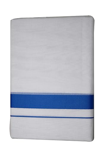 Men's Cotton Double Dhoti with Blue Border (White, 380 x 127 cm)