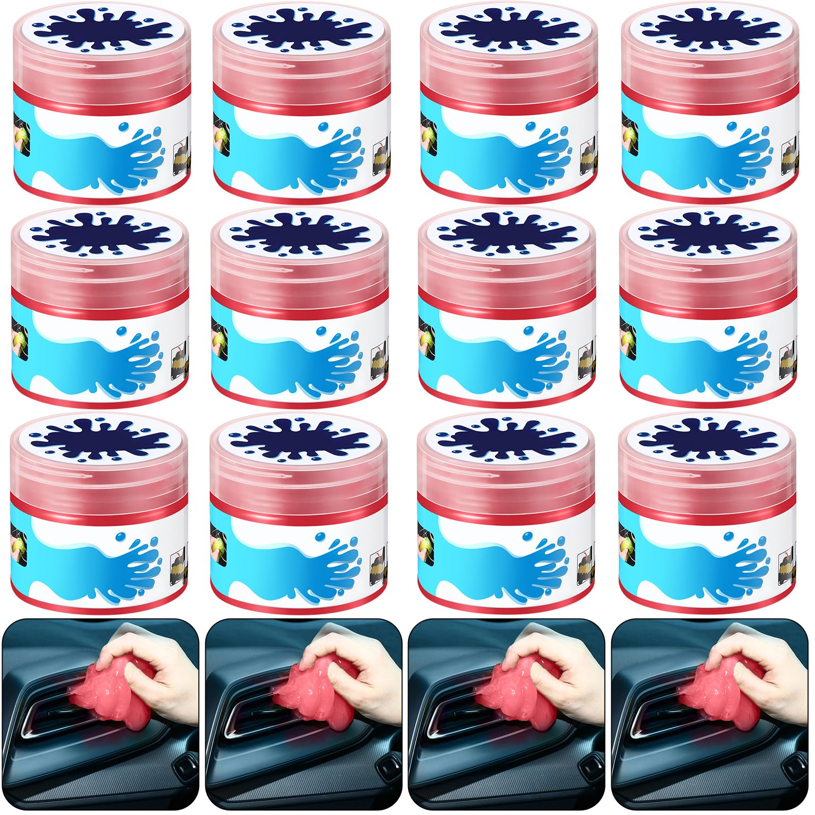 Photo 1 of 12 Pack Car Cleaning Gel Detailing Cleaner Putty Auto Clean Dust Mud Tools Accessories Kit for Car Interior Air Vent Dashboard Keyboard Home Office(Pink)