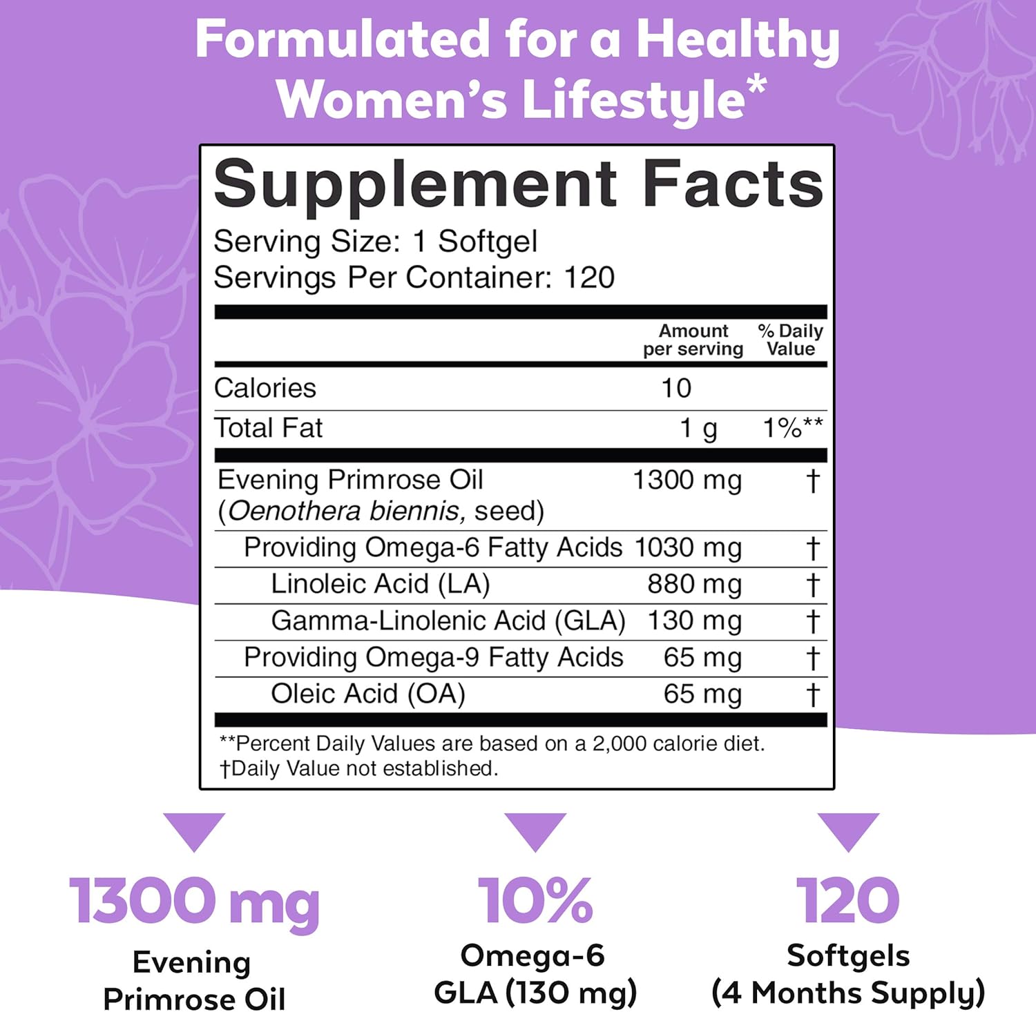 Evening Primrose Oil Capsules with GLA (1300 mg), 120 Softgels, Helps Support Hormone Balance for Women, Cold-Pressed, Gluten-Free & Non-GMO: Health & Personal Care