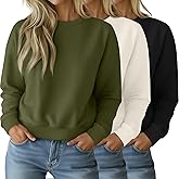 Ficerd 3 Pack Women's Cropped Sweatshirts Long Sleeve Cotton Crew Neck Pullover Tops Casual Solid Sweat Shirts(Black, Cream Apricot, Army Green,S)
