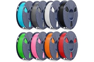 TECBEARS PLA 3D Printer Filament Bundle Multicolor, 250g PLA Filament 1.75mm, 0.25kg Each Spool, Total 2kg, 8 Packs, Black+Wh