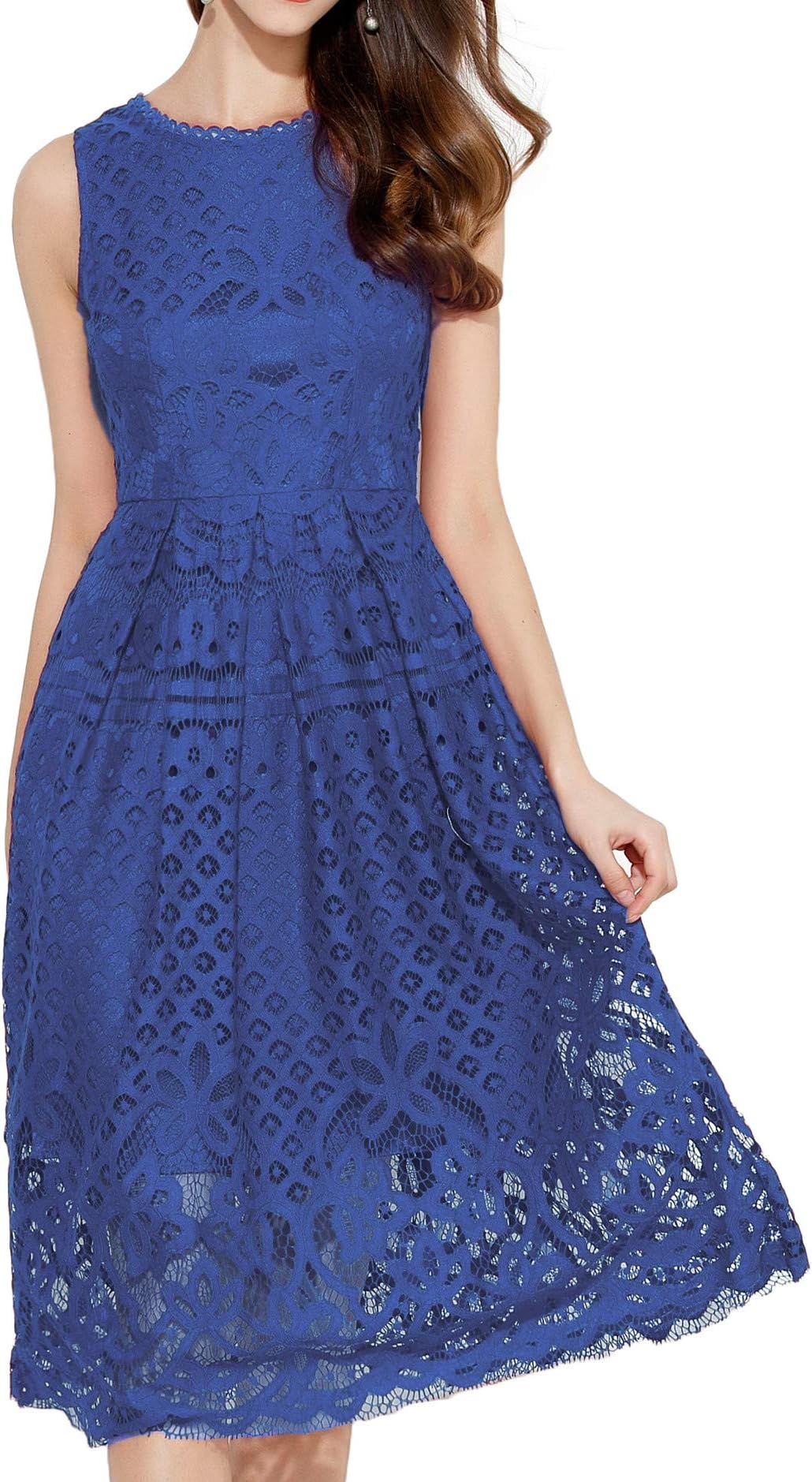 VEIISAR Womens Fashion Sleeveless Lace Fit Flare Elegant Cocktail Party Dress