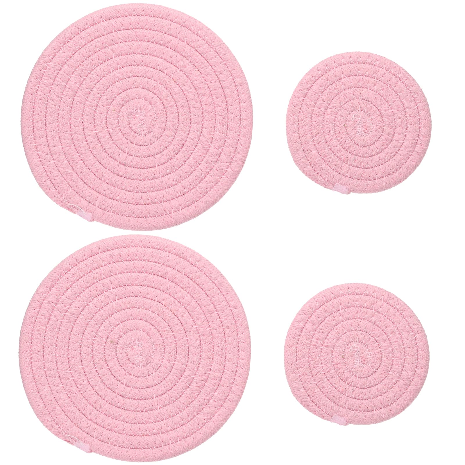 PATIKIL Plant Coasters 4 Inch 7 Inch, 4 Pcs Woven Plant Mat Round Pads Set for House Indoor Outdoor Gardening Pot Kitchen Table, Pink