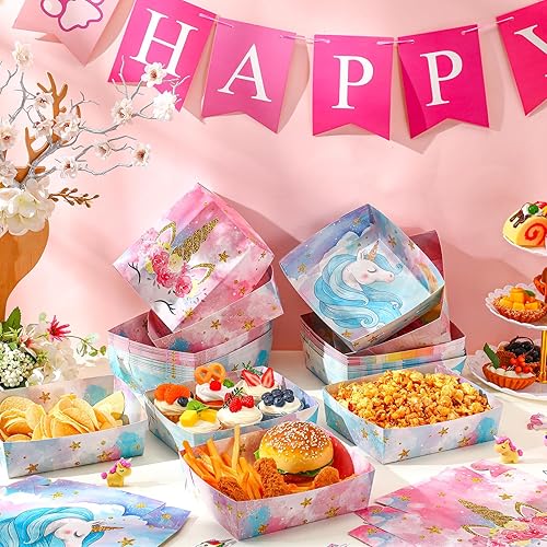 Sliner 48 Pcs Unicorn Party Supplies Large Paper Food Trays lb