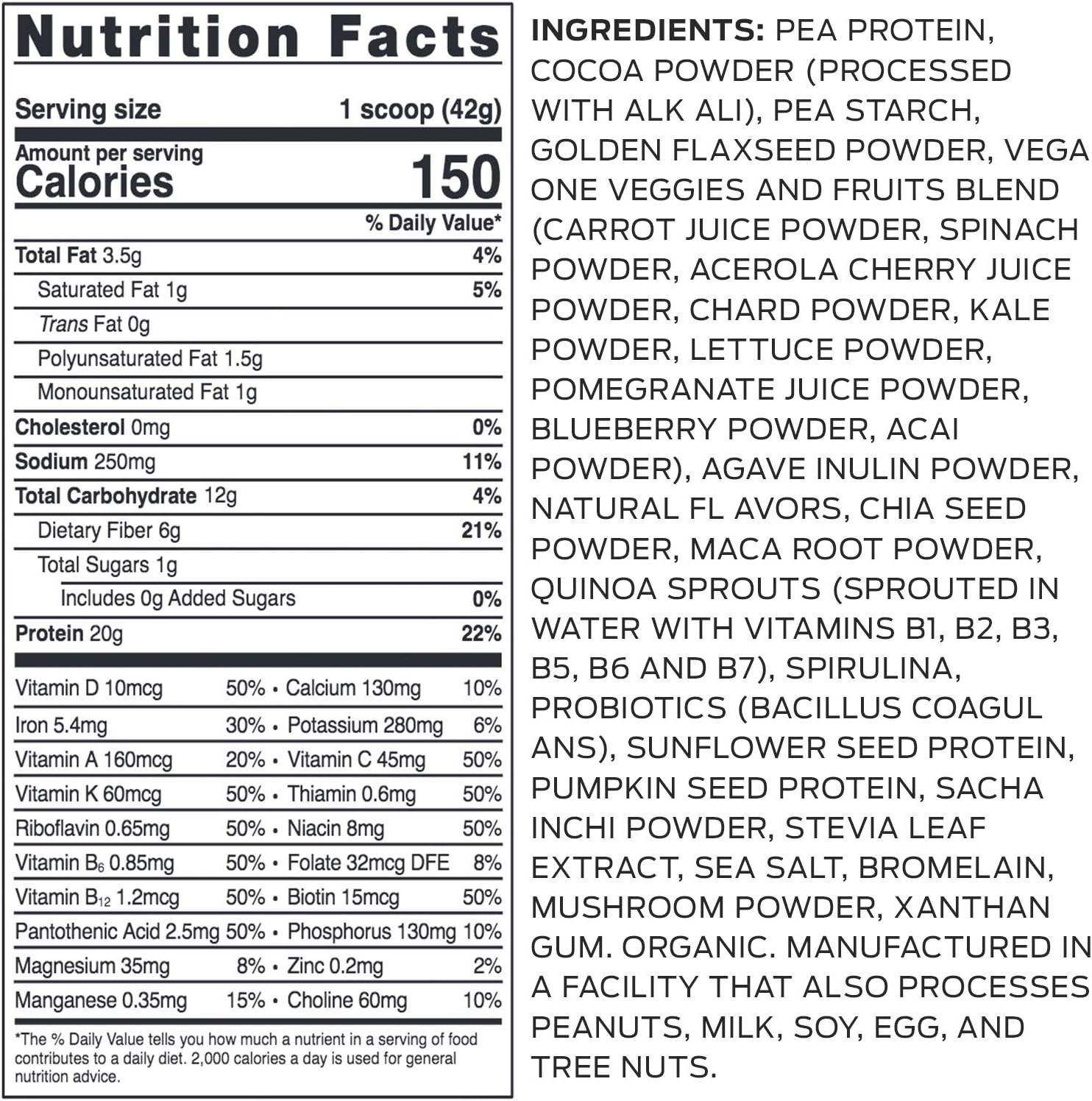 Vega One Organic Meal Replacement Plant Based Protein Powder, Chocolate - Vegan, Vegetarian, Gluten Free, Dairy Free with Vitamins, Minerals, Antioxidants and Probiotics (17 Servings, 1lb 9oz): Health & Personal Care