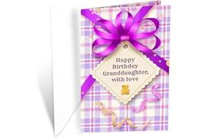 Prime Greetings Happy Birthday Card For Granddaughter, Made in America, Eco-Friendly, Thick Card Stock with Premium Envelope 5in x 7.75in, Packaged in Protective Mailer