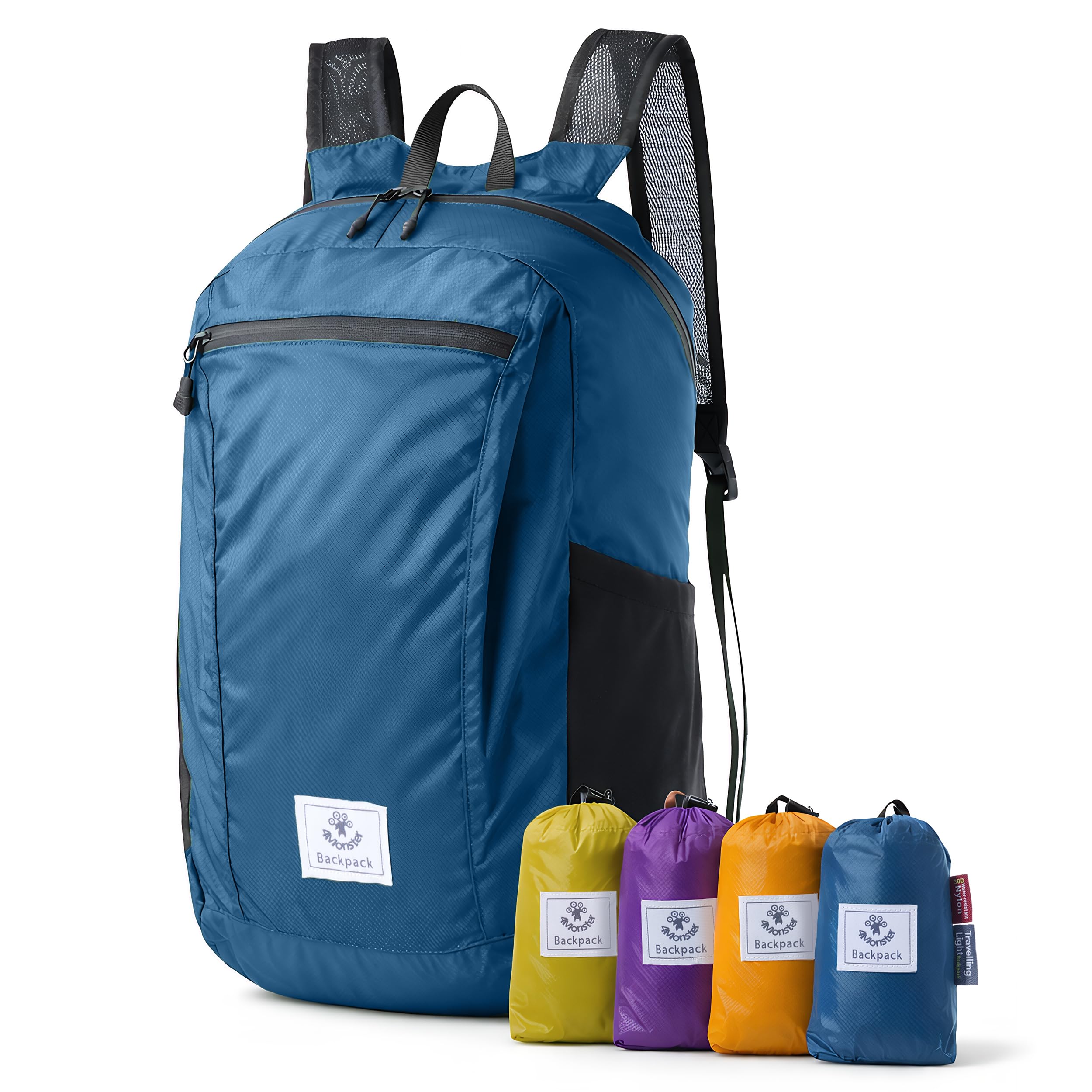 4Monster Packable Backpack Ultra Lightweight, Foldable Backpack Water Resistant, Hiking Daypack for Travel Camping Outdoor, Daily Walk-around, Cycling, Sports, Excursions(Blue, 24L)