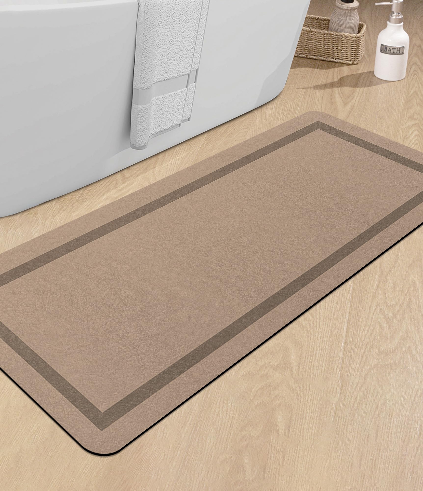 Photo 1 of chakme Bathroom Mat Rugs Large 59x24, Ultra Thin Magic Mat Bath Rug Non Slip Bath Rugs Quick Dry Absorbent Bath Mats for Bathroom Floor, (Beige, 59"x24")