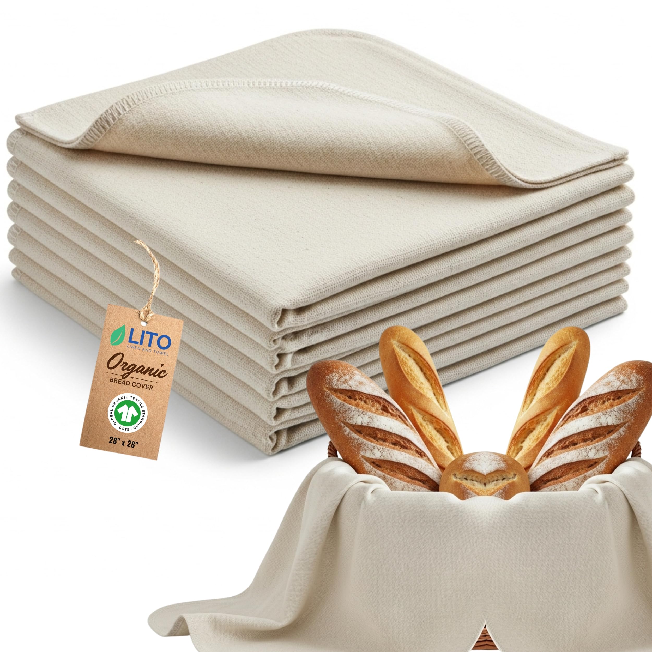 Photo 1 of *** ONLY 1**** LITO LINEN AND TOWEL Flour Sack Towels for Bread Dough Proofing – Unbleached, Thick Cotton Baking Cloth for Baguettes, Ciabatta, Pastry – Reusable, 28"x28", 3-Pack