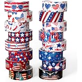 Joysoong 16 Roll Washi Tape Set, Independence Day Decorative Tape, 4th of July Craft Tape, 15mm x 3m (0.59 in x 9.84 ft), Multicolored, Patriotic Designs