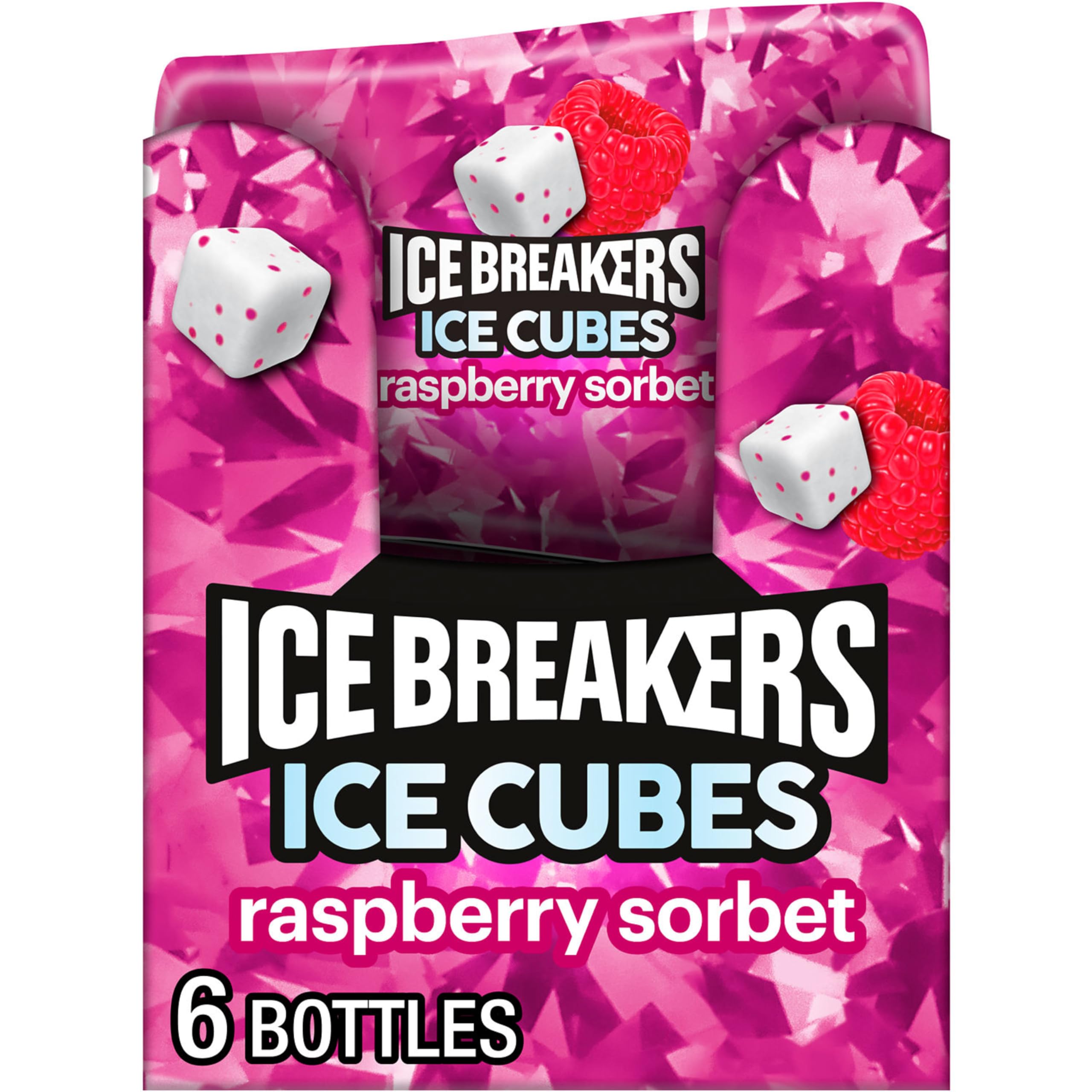 Photo 1 of Ice Breakers Ice Cubes Raspberry Sorbet Sugar Free Chewing Gum Bottles, 3.24 oz (6 Count, 40 Pieces)
