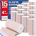 AZEN Premium 15 Pack Elastic Bandage Wrap 4 Inch, Compression Wrap Bandage for Legs, Lymphedema Wraps for Legs, Ankle, Knee, Tummy, Body, Latex-Free