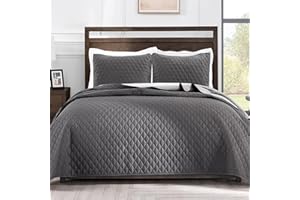 Exclusivo Mezcla Ultrasonic Reversible Full Queen Quilt Bedding Set with Pillow Shams, Lightweight Quilts Queen Size, Soft Bedspreads Bed Coverlets for All Seasons - (Grey, 90"x96")