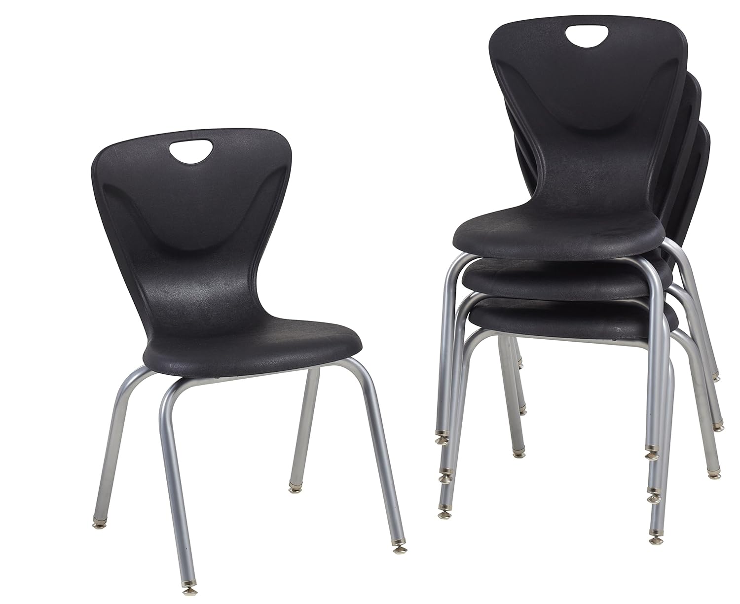 FDP 18" Contour School Stacking Student Chair, Ergonomic Molded Seat Shell with Powder Coated Silver Frame and Swivel Leg Glides; for in-Home Learning, Classroom or Office - Black (4-Pack): Industrial & Scientific