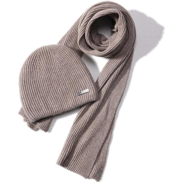 Knit Hat Scarf Set with Detachable Pom Pom, Wool Blend  display picture 2
