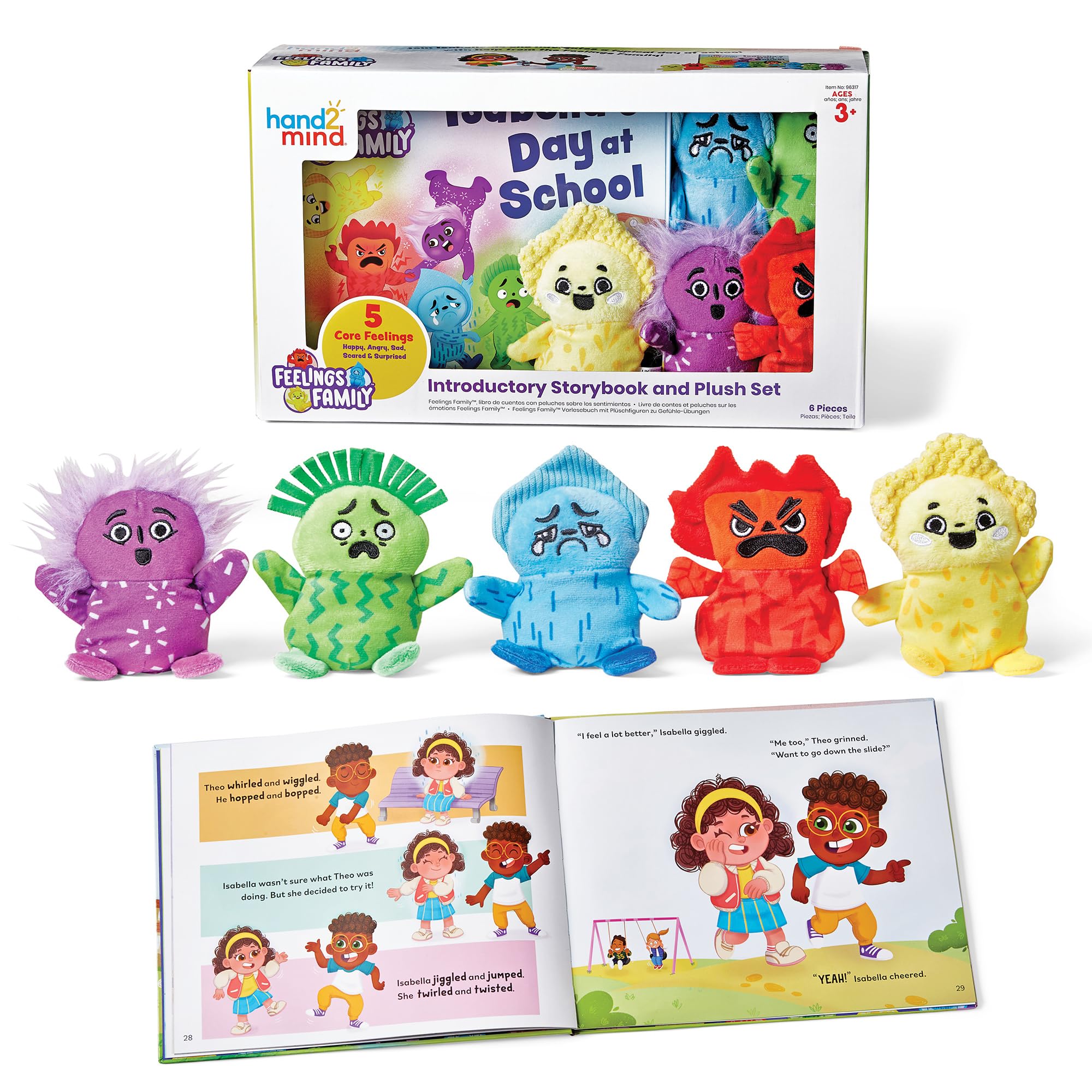 Photo 1 of hand2mind Feelings Family Introductory Storybook and Plush Set, Toddler Emotions Book, Social Emotional Learning Activities, Play Therapy Toys, Preschool Books 3-5, Calm Down Corner Supplies