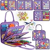 KIDS KING Montessori Busy Board for Toddlers 3-6, Soft Sensory Activity Book with Life Skills, Cognition, Sorting, Matching, Travel Toys for Airplane Car, Gift for Girls Boys 3+ Years Old (Mermaid)