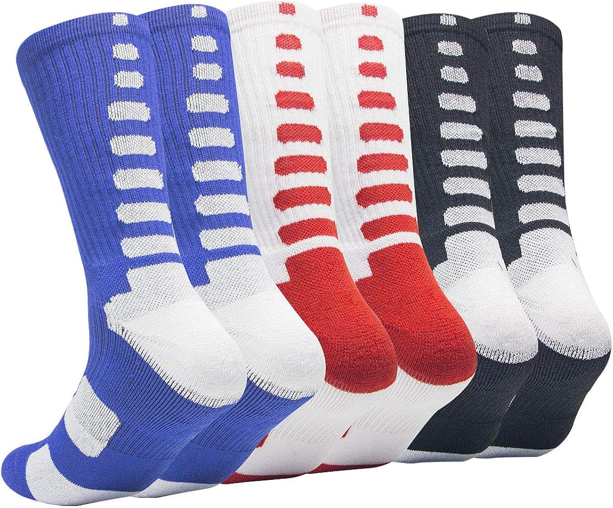 Amazon Com Big Boy S Sock Basketball Soccer Hiking Ski Athletic Outdoor Sports Thick Calf High Crew Socks 6 Pack Clothing