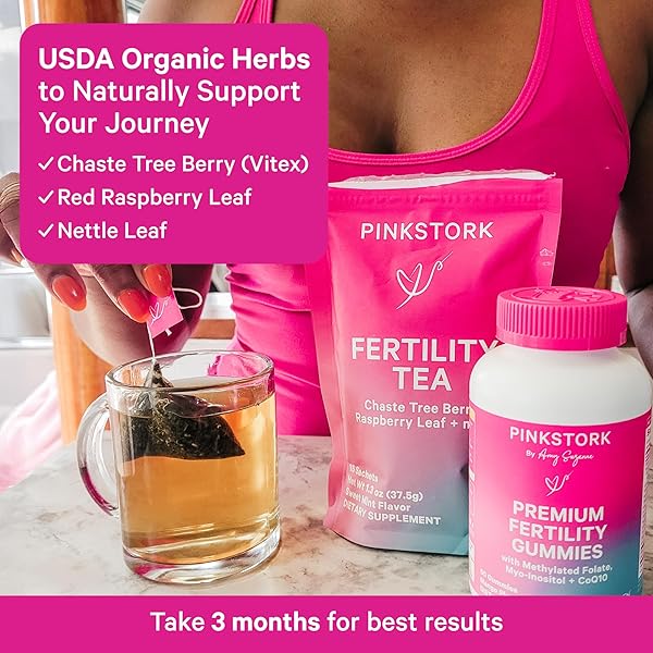 PINK STORK ORGANIC FERTILITY TEA – SUPPORTS CONCEPTION FOR HER & HORMONE BALANCE WITH CHASTE TREE BERRY (VITEX), MINT, AND RED RASPBERRY LEAF – HOT OR ICED – CAFFEINE FREE – SWEET MINT, 15 SACHETS