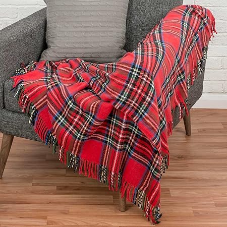 Homescapes Plaid Ou Jete De Canape Wallace Rouge A Carreaux Ecossais Et Franges 130 X 170 Cm Amazon Fr Cuisine Maison