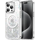 JETech Glitter Case for iPhone 15 Pro Max 6.7-Inch Compatible with MagSafe, Clear Cute Bling Sparkle for Women and Girls, Shiny Shockproof Magnetic Sparkly Phone Cover (Clear)