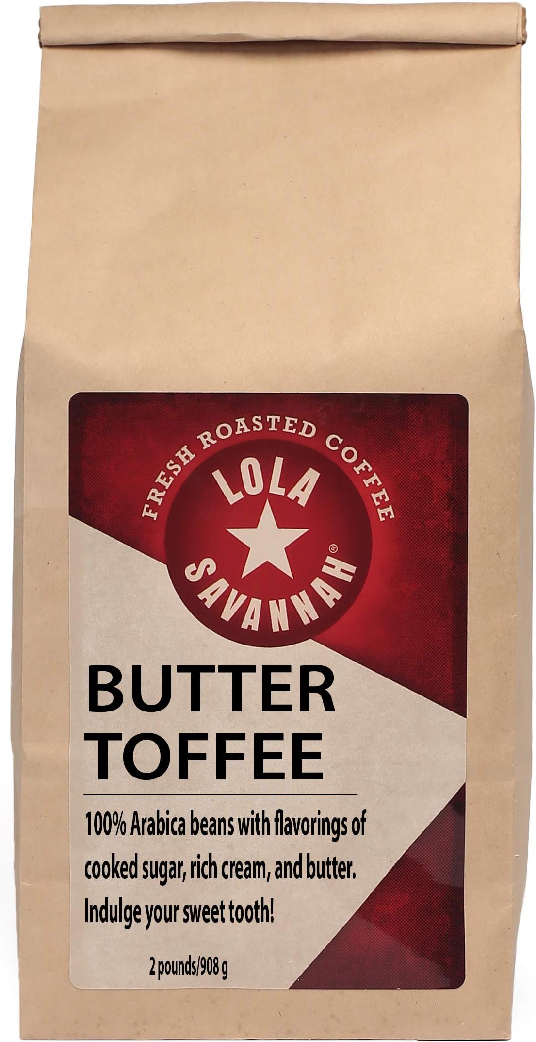 Lola Savannah Butter Toffee Ground Coffee - Old Fashioned Toffee Flavored | Arabica Beans with Sweet Cream & Sugar | Caffeinated | 2lb Bag