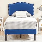 VECELO Twin Bed Frame, Platform Bed Frame with Adjustable Height Upholstered Headboard, Heavy-Duty Frame and Strong Wooden Slats Support, Non-Slip and Noise-Free, Easy Assembly, Dark Blue