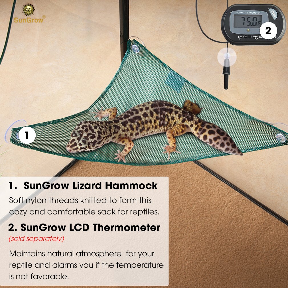 Reptile Mesh Hammock by SunGrow -- Reduces Stress level of reptiles - Provides an outlet for interesting activities - Sturdy design, 2 Suction cups included - Functional décor