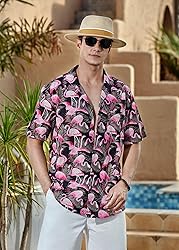 HISDERN Mens Hawaiian Shirt Flamingo Short Sleeve