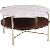 SEI Furniture Ardmillan 33" Round Faux Marble Cocktail Table, Brass
