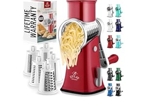Zulay Rotary Cheese Grater 5 Blade Cheese Shredder - Manual Hand Crank Cheese Grater With Reinforced Suction & 5 Interchangea
