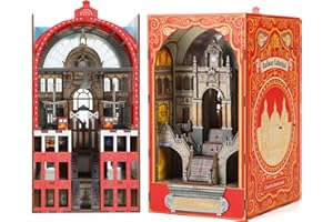 Jioustoy DIY Book Nook Kit for Adult, Booknook Miniature Dollhouse 3D Wooden Puzzle Bookend for Bookshelf Insert Decor with LED, Gift for Teens and Adults (Railway Cathedral)