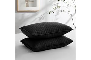 Southshore Fine Living, Inc. Decorative Pillow Covers Standard Size 20"x26", Pillow Shams Queen Size Set of 2, Quilted Square Sham Covers to Match Queen Quilt Bedding Set, Black