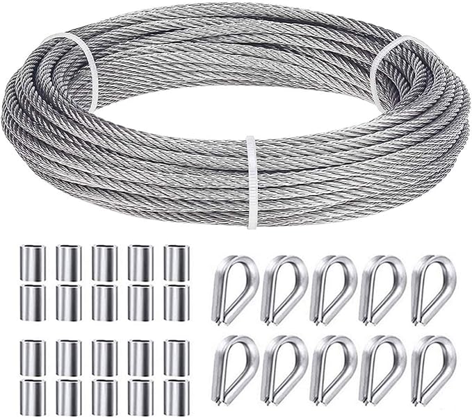 Kit Suspension Câble Acier Inox YSDMY - 10m, 2mm Gainé Nylon, Cosses, Clips | Pour Jardin