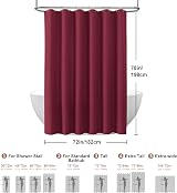 Shower Curtain 182x198cm Burgundy with Metal Hooks Waffle Fabric view 6
