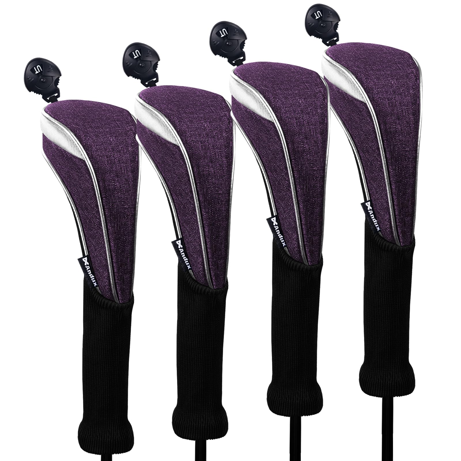 Andux 4 Pack Nylon Long Neck Golf Hybrid Club Head Covers with Dial No. Tag CTMT-03 Black/fuchsia