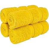 American Soft Linen Luxury Washcloths for Bathroom, 600 GSM 100% Cotton 4 Piece Turkish Wash Cloth Set, 13x13 in Soft Rags for Body and Face, Yellow Washcloths