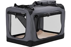 HICC PULE Collapsible Portable Dog Crate, 28 Inch Dog Crate Ideal as Travel Dog Crate for Medium/Small Dogs, 3-Door Soft-Sided Pet Kennel for Indoor & Outdoor, Car Trip, Grey